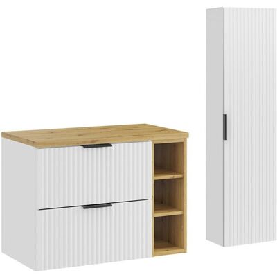 Set mobilier baie Adel White Artisan 80 cm LR HC, dulap inalt si masca lavoar, Comad, MDF/PAL, alb mat/stejar Set mobilier baie Adel White Artisan 80 cm LR HC, dulap inalt si masca lavoar, Comad, MDF/PAL, alb mat/stejar