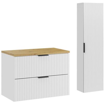 Set mobilier baie Adel White Artisan 80 cm HC, dulap inalt si masca lavoar, Comad, MDF/PAL, alb mat/stejar Set mobilier baie Adel White Artisan 80 cm HC, dulap inalt si masca lavoar, Comad, MDF/PAL, alb mat/stejar