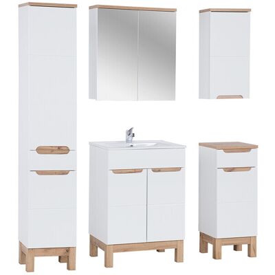 Set mobilier baie Bali White Lava 60 cm, dulapuri, masca cu lavoar si cabinet cu oglinda, Comad, MDF/PAL, alb Set mobilier baie Bali White Lava 60 cm, dulapuri, masca cu lavoar si cabinet cu oglinda, Comad, MDF/PAL, alb