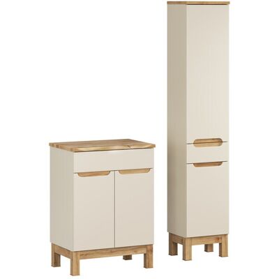 Set mobilier baie Bali Cashmere Natural Wotan 60 cm HC, dulap inalt si masca lavoar, Comad, MDF/PAL, casmir Set mobilier baie Bali Cashmere Natural Wotan 60 cm HC, dulap inalt si masca lavoar, Comad, MDF/PAL, casmir