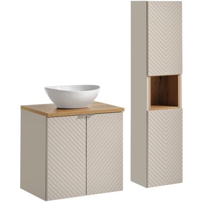 Set mobilier baie Viva Cashmere Lola 60 cm, dulap inalt si masca cu lavoar, Comad, MDF/PAL, casmir/stejar Set mobilier baie Viva Cashmere Lola 60 cm, dulap inalt si masca cu lavoar, Comad, MDF/PAL, casmir/stejar