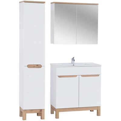Set mobilier baie Bali White Lava 80 cm 804 841, dulap inalt, masca cu lavoar si cabinet cu oglinda, Comad, MDF/PAL, alb Set mobilier baie Bali White Lava 80 cm 804 841, dulap inalt, masca cu lavoar si cabinet cu oglinda, Comad, MDF/PAL, alb