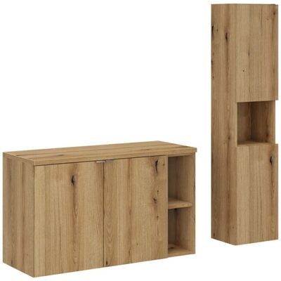 Set mobilier baie, Nova Oak 100 cm HC LR, Comad, dulap inalt si masca dubla pentru lavoar, PAL, stejar Set mobilier baie, Nova Oak 100 cm HC LR, Comad, dulap inalt si masca dubla pentru lavoar, PAL, stejar