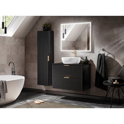 Set mobilier Adel Black Smile 80 cm, dulap inalt, masca cu lavoar si oglinda, Comad, MDF/PAL, negru Set mobilier Adel Black Smile 80 cm, dulap inalt, masca cu lavoar si oglinda, Comad, MDF/PAL, negru