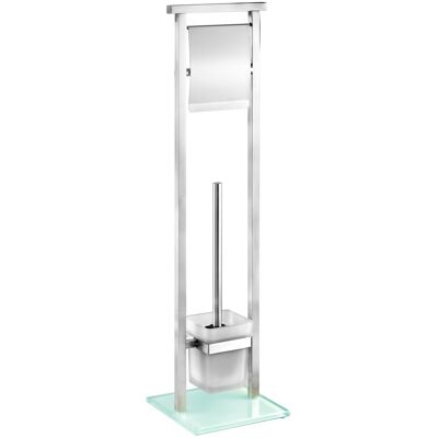 Suport hartie igienica si perie toaleta, Wenko, Debar, inox, 18 x 73 x 18 cm, inox/sticla Suport hartie igienica si perie toaleta, Wenko, Debar, inox, 18 x 73 x 18 cm, inox/sticla