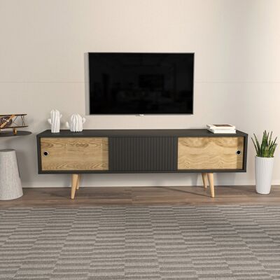 Hanah Home - Megan Mobilă TV - Antracit și Stejar - 160x34,5x45 cm - Mobilă TV Hanah Home - Megan Mobilă TV - Antracit și Stejar - 160x34,5x45 cm - Mobilă TV