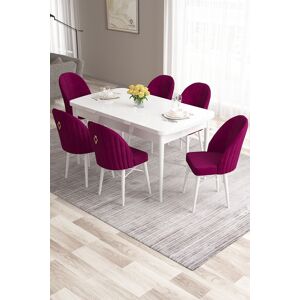 Set masa extensibila si scaune (7 piese), Hanah Home, Roz, Alb / Damasc Set masa extensibila si scaune (7 piese), Hanah Home, Roz, Alb / Damasc