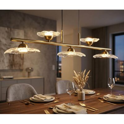 Candelabru, Mauro Ferretti, Emily, 5 x E27, 40W, 100x18x24 cm, fier/sticla, auriu/transparent Candelabru, Mauro Ferretti, Emily, 5 x E27, 40W, 100x18x24 cm, fier/sticla, auriu/transparent
