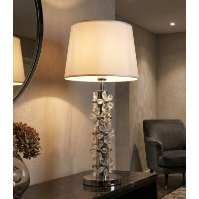 Lampa de masa, Mauro Ferretti, Flower, 1 x E27, 40W, 35x74 cm, fier/sticla, argintiu/alb Lampa de masa, Mauro Ferretti, Flower, 1 x E27, 40W, 35x74 cm, fier/sticla, argintiu/alb