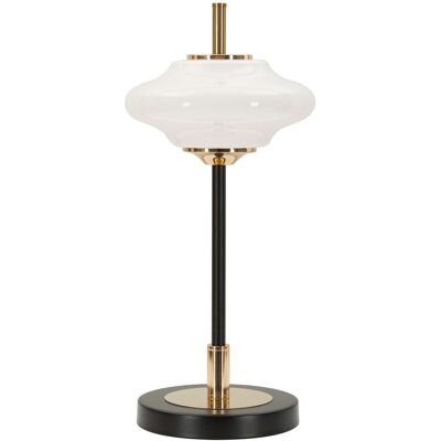 Lampa de masa Vintage, Mauro Ferretti, 1 x E14, 40W, 22x46 cm, fier/sticla, auriu/negru/alb Lampa de masa Vintage, Mauro Ferretti, 1 x E14, 40W, 22x46 cm, fier/sticla, auriu/negru/alb