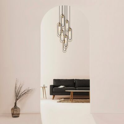 Lustra, Cerco - 2051, Tatum, 48 x 48 x 132 cm, 7 x E27, 40W, negru/auriu Lustra, Cerco - 2051, Tatum, 48 x 48 x 132 cm, 7 x E27, 40W, negru/auriu