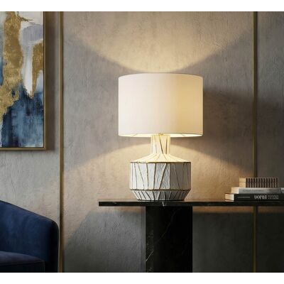 Lampa de masa, Mauro Ferretti, Tangeri, 1 x E27, 40W, 40x60 cm, ceramica, alb/auriu Lampa de masa, Mauro Ferretti, Tangeri, 1 x E27, 40W, 40x60 cm, ceramica, alb/auriu