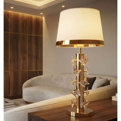Lampa de masa, Mauro Ferretti, Butterfly, 1 x E27, 40W, 35x74 cm, fier/sticla, auriu/alb Lampa de masa, Mauro Ferretti, Butterfly, 1 x E27, 40W, 35x74 cm, fier/sticla, auriu/alb