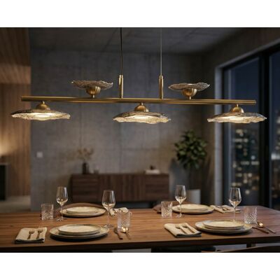 Candelabru, Mauro Ferretti, Emily, 5 x E27, 40W, 100x24x18 cm, fier/sticla, auriu/gri Candelabru, Mauro Ferretti, Emily, 5 x E27, 40W, 100x24x18 cm, fier/sticla, auriu/gri