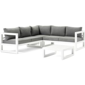 Maison Set mobilier de gradina/terasa 4 piese Calzo, aluminiu/poliester, alb/gri Maison Set mobilier de gradina/terasa 4 piese Calzo, aluminiu/poliester, alb/gri
