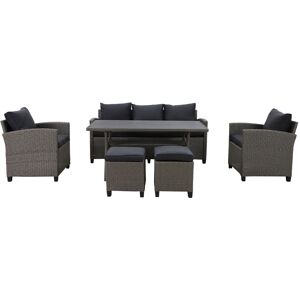 Maison Set mobilier pentru gradina/terasa 6 piese Baxter, 171x65x73 cm/ 145x74x67 cm, otel/poliester, gri/negru Maison Set mobilier pentru gradina/terasa 6 piese Baxter, 171x65x73 cm/ 145x74x67 cm, otel/poliester, gri/negru