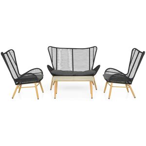 Maison Set mobilier gradina/terasa Bodeh, 4 piese, otel, natur/negru/gri Maison Set mobilier gradina/terasa Bodeh, 4 piese, otel, natur/negru/gri