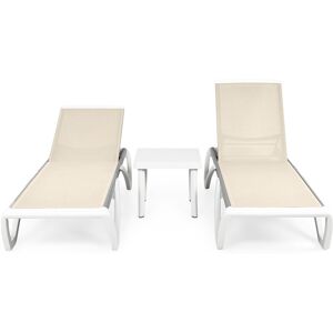 Maison Set mobilier pentru gradina/terasa, 2 sezlonguri si masuta Yati, 170x69x31 cm/46.5x46.5x40 cm, aluminiu/polipropilena, alb/crem Maison Set mobilier pentru gradina/terasa, 2 sezlonguri si masuta Yati, 170x69x31 cm/46.5x46.5x40 cm, aluminiu/polipropilena, alb/crem