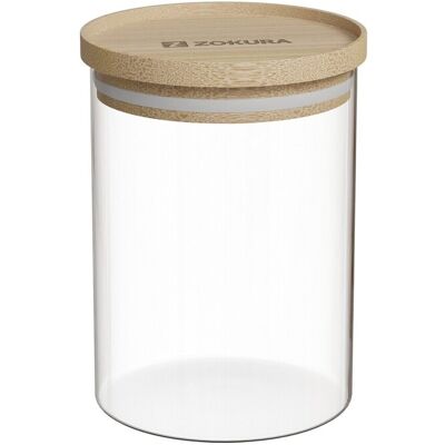 Recipient sticla, Ø9,5cm, 700ml, Cu capac din bambus - Zokura Recipient sticla, Ø9,5cm, 700ml, Cu capac din bambus - Zokura