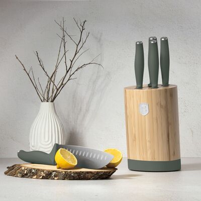 Set 5 cutite cu suport rotund Berlinger Haus, Matte Green, inox/bambus, verde mat/natur Set 5 cutite cu suport rotund Berlinger Haus, Matte Green, inox/bambus, verde mat/natur