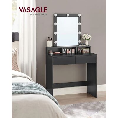 Masa de toaleta / machiaj cu oglinda si iluminare LED, Vasagle, 80 x 40 x 145 cm, PAL/sticla, negru Masa de toaleta / machiaj cu oglinda si iluminare LED, Vasagle, 80 x 40 x 145 cm, PAL/sticla, negru