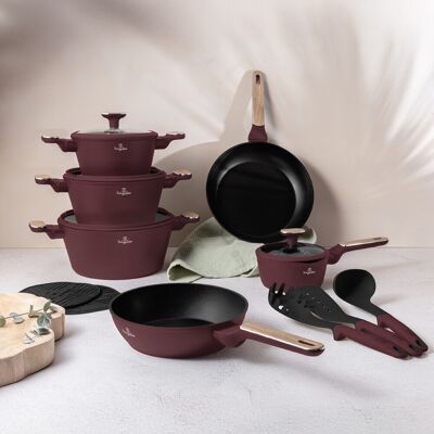 Set pentru gatit Berlinger Haus, Leonardo Nordic, 15 piese, aluminiu forjat, visiniu mat Set pentru gatit Berlinger Haus, Leonardo Nordic, 15 piese, aluminiu forjat, visiniu mat