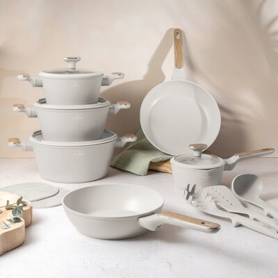 Set pentru gatit Berlinger Haus, Sahara Nordic, 15 piese, aluminiu forjat, crem mat/natur Set pentru gatit Berlinger Haus, Sahara Nordic, 15 piese, aluminiu forjat, crem mat/natur