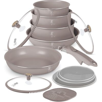 Set pentru gatit Berlinger Haus, Taupe Nordic, 13 piese, aluminiu, taupe mat/natur Set pentru gatit Berlinger Haus, Taupe Nordic, 13 piese, aluminiu, taupe mat/natur