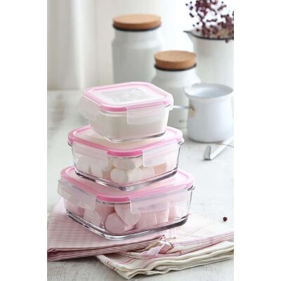 Set cutie de depozitare din sticla, Hermia, 990LAV1803, Dimensiuni cutie medie de depozitare: 14,2 x 14,2 x 5,9 cm / 720 ml (1 bucată), Roz Set cutie de depozitare din sticla, Hermia, 990LAV1803, Dimensiuni cutie medie de depozitare: 14,2 x 14,2 x 5,9 cm / 720 ml (1 bucată), Roz