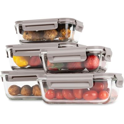 Set 5 caserole cu capac Berlinger Haus, Taupe, 370 ml / 640 ml / 1.04 L / 1.52 L, sticla/plastic, taupe/transparent Set 5 caserole cu capac Berlinger Haus, Taupe, 370 ml / 640 ml / 1.04 L / 1.52 L, sticla/plastic, taupe/transparent