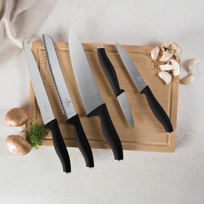 Set 5 cutite cu tocator Berlinger Haus, Matte Black, inox/bambus, negru/natur Set 5 cutite cu tocator Berlinger Haus, Matte Black, inox/bambus, negru/natur