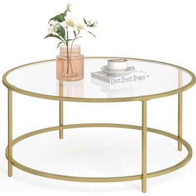 Masuta de cafea Vasagle, 84x84x45.5 cm, otel/sticla temperata, auriu Masuta de cafea Vasagle, 84x84x45.5 cm, otel/sticla temperata, auriu