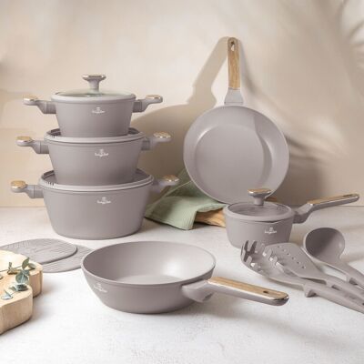 Set pentru gatit Berlinger Haus, Taupe Nordic, 15 piese, aluminiu forjat, taupe mat/natur Set pentru gatit Berlinger Haus, Taupe Nordic, 15 piese, aluminiu forjat, taupe mat/natur