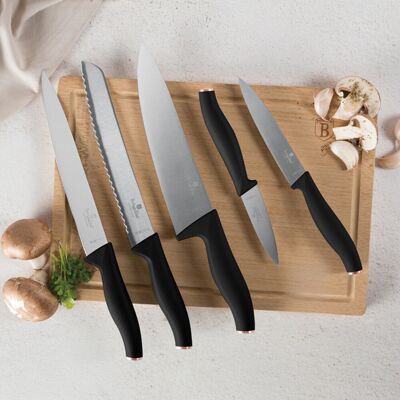 Set 5 cutite cu tocator Berlinger Haus, Black Rose, inox/bambus, negru/natur Set 5 cutite cu tocator Berlinger Haus, Black Rose, inox/bambus, negru/natur