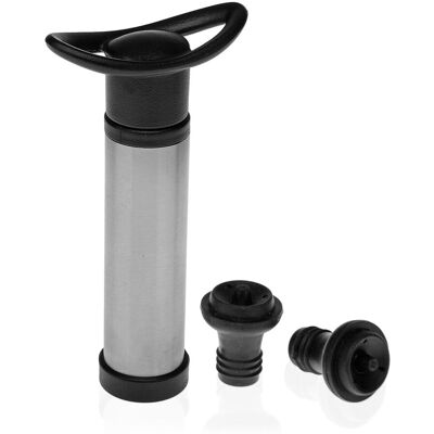 Pompa de vacuum pentru sticla de vin cu 2 dopuri, Versa, 16x8x8 cm, aluminiu/silicon Pompa de vacuum pentru sticla de vin cu 2 dopuri, Versa, 16x8x8 cm, aluminiu/silicon
