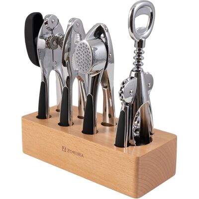 Set ustensile bucatarie, 5 piese, Zokura, zinc/lemn Set ustensile bucatarie, 5 piese, Zokura, zinc/lemn