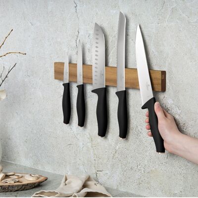 Set 5 cutite cu suport magnetic Berlinger Haus, Black Rose, inox/lemn, negru/natur Set 5 cutite cu suport magnetic Berlinger Haus, Black Rose, inox/lemn, negru/natur