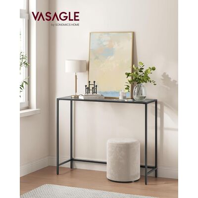 Consola cu blat din sticla securizata, Vasagle, 100x20x80 cm, otel, negru/gri ardezie Consola cu blat din sticla securizata, Vasagle, 100x20x80 cm, otel, negru/gri ardezie