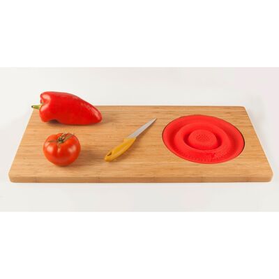 Tocator cu sita Red, Jocca, 29 x 59 x 1.8 cm, bambus/silicon natur/rosu Tocator cu sita Red, Jocca, 29 x 59 x 1.8 cm, bambus/silicon natur/rosu