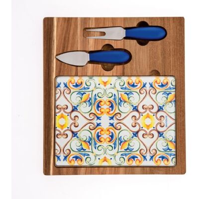 Set 2 cutite si tocator pentru branzeturi, Medicea, Brandani, 23x26 cm, lemn de salcam/sticla/inox Set 2 cutite si tocator pentru branzeturi, Medicea, Brandani, 23x26 cm, lemn de salcam/sticla/inox