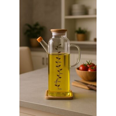 Set sticle dispenser ulei si otet, Hermia, 409PBH1413, Capac din bambus: (1 bucată), Transparent Set sticle dispenser ulei si otet, Hermia, 409PBH1413, Capac din bambus: (1 bucată), Transparent