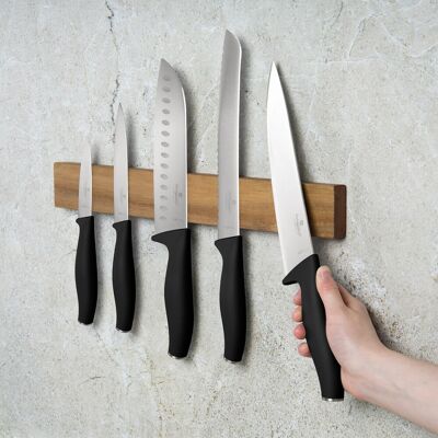 Set 5 cutite cu suport magnetic Berlinger Haus, Matte Black, inox/lemn, negru/natur Set 5 cutite cu suport magnetic Berlinger Haus, Matte Black, inox/lemn, negru/natur