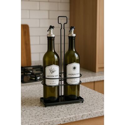 Set sticle dispenser ulei si otet, Hermia, 435SLW1106, Dimensiuni suport: 9 x 17 x 40 cm (1 bucată), Negru Set sticle dispenser ulei si otet, Hermia, 435SLW1106, Dimensiuni suport: 9 x 17 x 40 cm (1 bucată), Negru