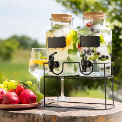 Set 2 dozatoare pentru bauturi cu suport Allos, Homla, 2x2 L, sticla/metal, transparent/negru Set 2 dozatoare pentru bauturi cu suport Allos, Homla, 2x2 L, sticla/metal, transparent/negru