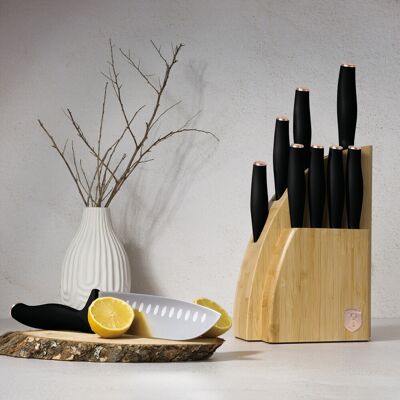 Set 9 cutite cu suport Berlinger Haus, Black Rose, inox/bambus, negru/natur Set 9 cutite cu suport Berlinger Haus, Black Rose, inox/bambus, negru/natur