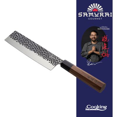 Cutit Nakiri, Samurai Gourmet by Rikito Watanabe si Cooking by Heinner, 18 cm, inox/lemn, maro Cutit Nakiri, Samurai Gourmet by Rikito Watanabe si Cooking by Heinner, 18 cm, inox/lemn, maro