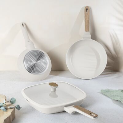 Set 3 tigai si capac Berlinger Haus, Sahara Nordic, 20/24/28 cm, aluminiu forjat, crem mat/natur Set 3 tigai si capac Berlinger Haus, Sahara Nordic, 20/24/28 cm, aluminiu forjat, crem mat/natur