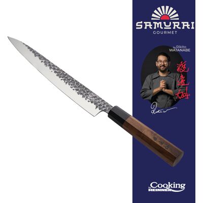Cutit Sashimi, Samurai Gourmet by Rikito Watanabe si Cooking by Heinner, 24 cm, inox/lemn, maro Cutit Sashimi, Samurai Gourmet by Rikito Watanabe si Cooking by Heinner, 24 cm, inox/lemn, maro