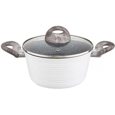 Oala cu capac Wavy, Ambition, 20 cm, 2.7 litri, invelis Qualum Basic Stone Edition, aluminiu forjat, alb Oala cu capac Wavy, Ambition, 20 cm, 2.7 litri, invelis Qualum Basic Stone Edition, aluminiu forjat, alb