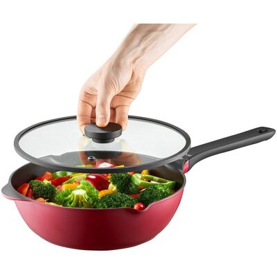 Tigaie Wok cu capac Noel, Ambition, 28 cm, aluminiu, visiniu/negru Tigaie Wok cu capac Noel, Ambition, 28 cm, aluminiu, visiniu/negru